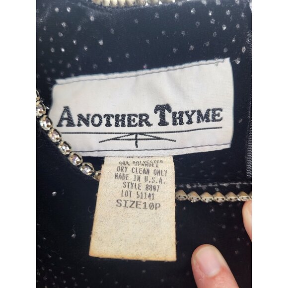 VTG Y2K Black Velvet Sparkle Rhinestone Short Sleeve Mini Dress Whimsigoth 10P - Picture 3 of 10